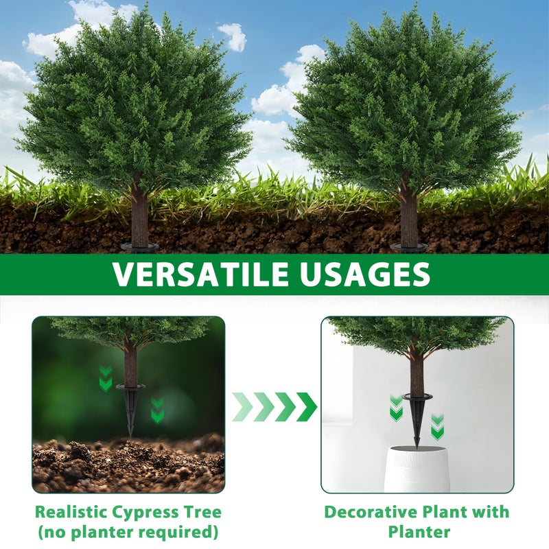 Grooy Artificial Cypress Topiary Tree with Ground Spike, Set of 2 Artificial Shrub Bushes, Fake Evergreen Tree for Porch, Artificial Plants for Outdoor Planters Indoor UV Resistant - Image 4
