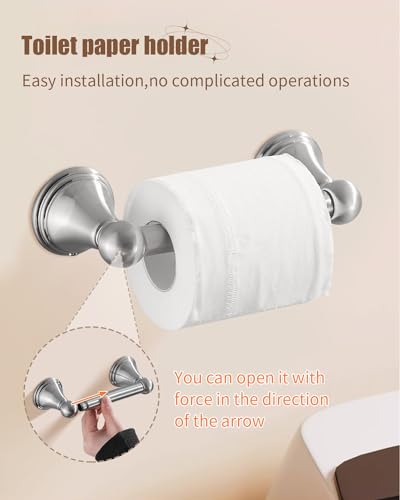 Sagetta Nickel Bathroom Hardware Set, 5-Piece Bath Accessories Set Wall Mount Includes 20 in Towel Bar, 16 in Towel Bar, Towel Ring, TP Holder, Towel Hook Brushed Nickel - Image 5