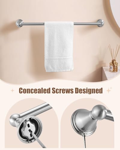 Sagetta Nickel Bathroom Hardware Set, 5-Piece Bath Accessories Set Wall Mount Includes 20 in Towel Bar, 16 in Towel Bar, Towel Ring, TP Holder, Towel Hook Brushed Nickel - Image 4