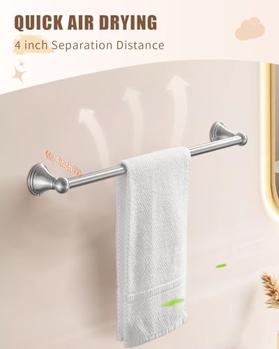 Sagetta Nickel Bathroom Hardware Set, 5-Piece Bath Accessories Set Wall Mount Includes 20 in Towel Bar, 16 in Towel Bar, Towel Ring, TP Holder, Towel Hook Brushed Nickel - Image 3