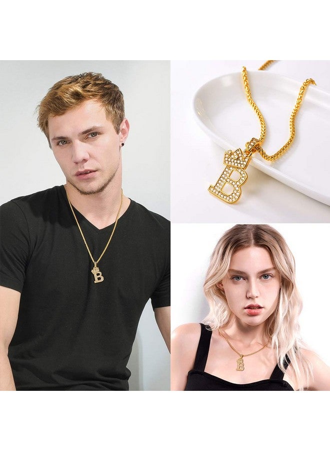 U7 قلادة أولية للرجال والنساء مجوهرات هيب هوب مزينة بالثلج مطلية بالذهب عيار 18 قيراط مع قلادة حرف ب، سلسلة حبل بطول 22 بوصة - Image 2