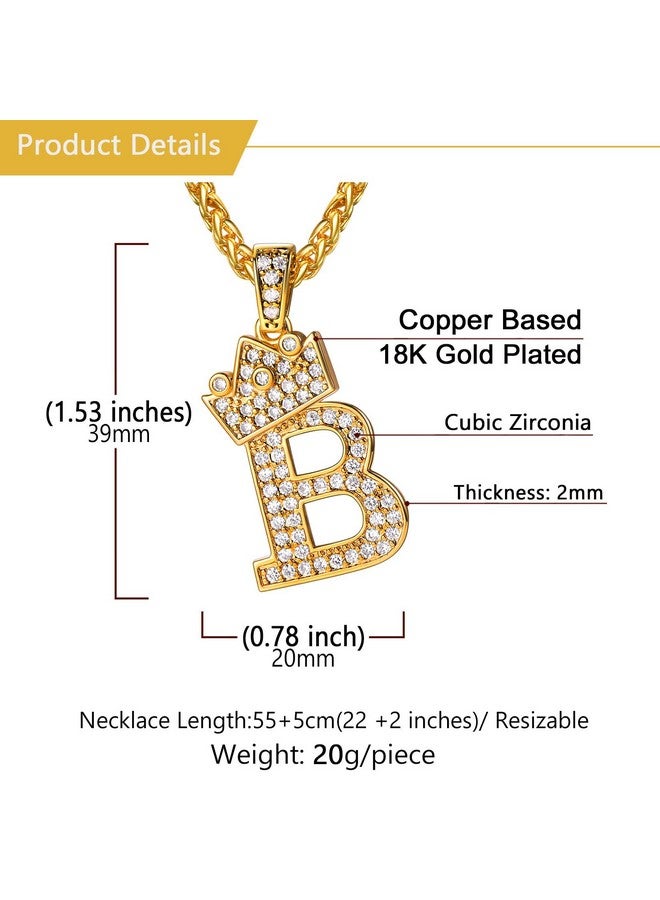U7 قلادة أولية للرجال والنساء مجوهرات هيب هوب مزينة بالثلج مطلية بالذهب عيار 18 قيراط مع قلادة حرف ب، سلسلة حبل بطول 22 بوصة - Image 5
