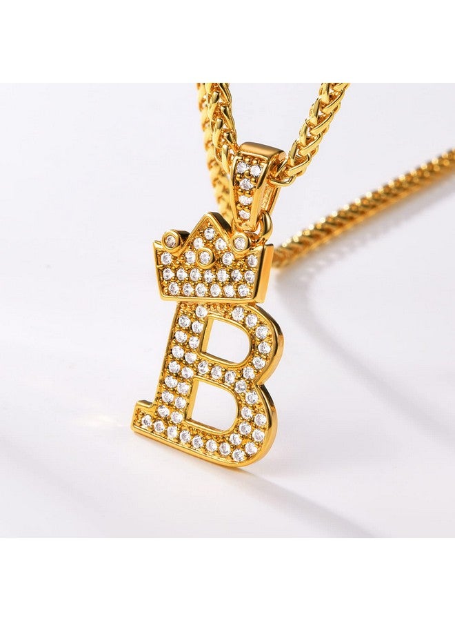 U7 قلادة أولية للرجال والنساء مجوهرات هيب هوب مزينة بالثلج مطلية بالذهب عيار 18 قيراط مع قلادة حرف ب، سلسلة حبل بطول 22 بوصة - Image 4