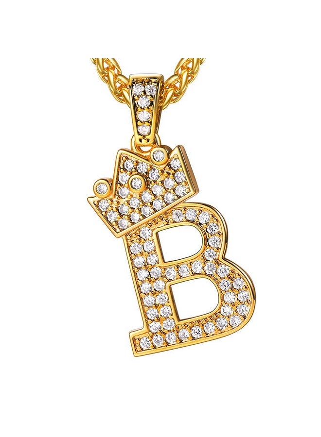 U7 قلادة أولية للرجال والنساء مجوهرات هيب هوب مزينة بالثلج مطلية بالذهب عيار 18 قيراط مع قلادة حرف ب، سلسلة حبل بطول 22 بوصة - Image 1