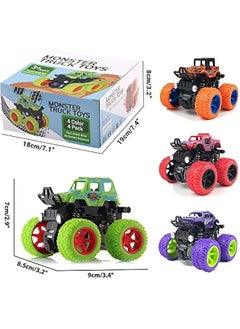 بيوينتي 4 Pack Monster Truck Toys - Friction Powered Push and Go Toy Cars, Inertia Car Toy Set Stunt Toy Vehicles, Birthday Party Supplies for Boys and Girls  - Image 2