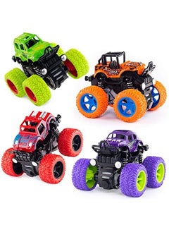 بيوينتي 4 Pack Monster Truck Toys - Friction Powered Push and Go Toy Cars, Inertia Car Toy Set Stunt Toy Vehicles, Birthday Party Supplies for Boys and Girls  - Image 1