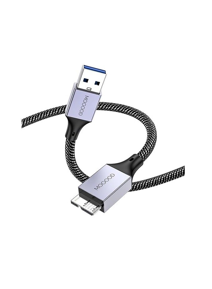 MOGOOD Hard Drive Cable, Micro B to USB Male Data Cable, USB3.0 to Micro B Cable Compatible with Portable External Hard Drives,WD Elements,Seagate Expansion,Samsung M3 1TB/Galaxy S5/Note 3-Grey - Image 1