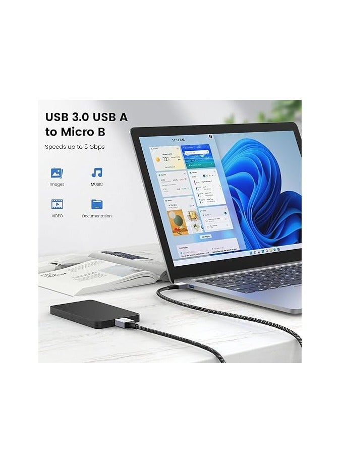 MOGOOD Hard Drive Cable, Micro B to USB Male Data Cable, USB3.0 to Micro B Cable Compatible with Portable External Hard Drives,WD Elements,Seagate Expansion,Samsung M3 1TB/Galaxy S5/Note 3-Grey - Image 2