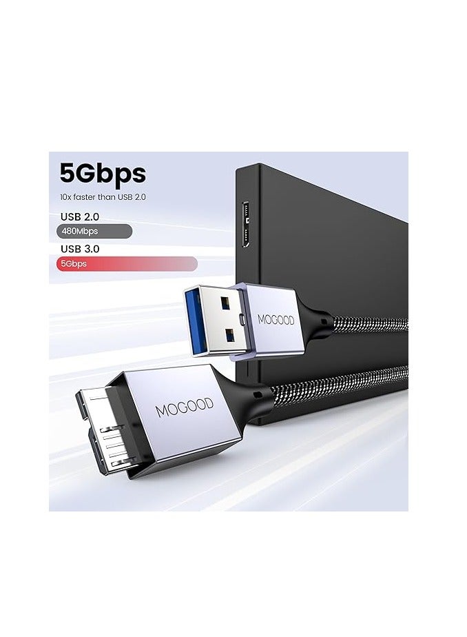 MOGOOD Hard Drive Cable, Micro B to USB Male Data Cable, USB3.0 to Micro B Cable Compatible with Portable External Hard Drives,WD Elements,Seagate Expansion,Samsung M3 1TB/Galaxy S5/Note 3-Grey - Image 4