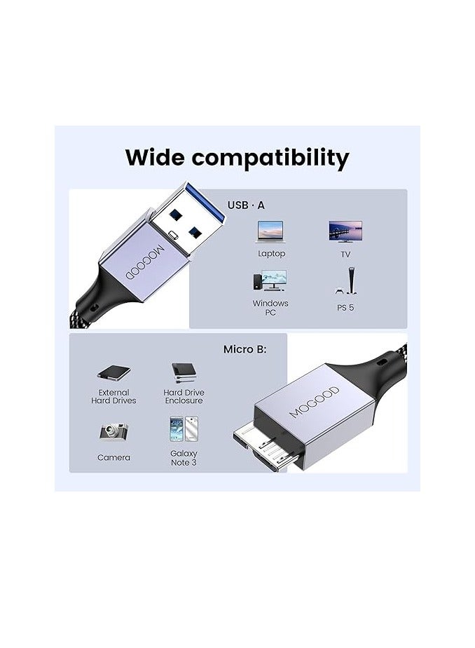 MOGOOD Hard Drive Cable, Micro B to USB Male Data Cable, USB3.0 to Micro B Cable Compatible with Portable External Hard Drives,WD Elements,Seagate Expansion,Samsung M3 1TB/Galaxy S5/Note 3-Grey - Image 5