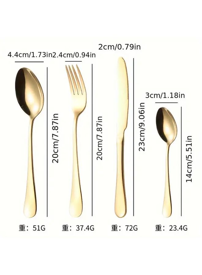 24 Piece Golden Tone Stainless Steel Dinnerware Set Black Gold Gift Box Home Hotel Restaurant Picnic - Image 2
