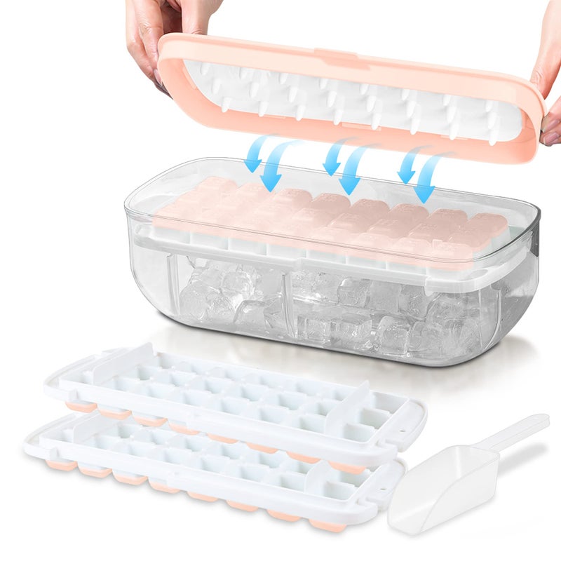 Techshare Ice Cube Tray with lid FoodGrade Silicone Ice Cube Moulds Release All Ice Cubes in One Second Reusable 48 Ice Cube TrayPink