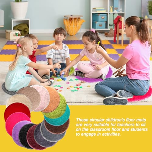 YEXEXINM 14 Pack Kids Crazy Carpet Circle Seats 16 Inch Round Floor Mat Kids Floor Cushions Soft Colorful Educational Classroom Rug for School Home Group Activity Learning Marker Playing Areas - Image 2