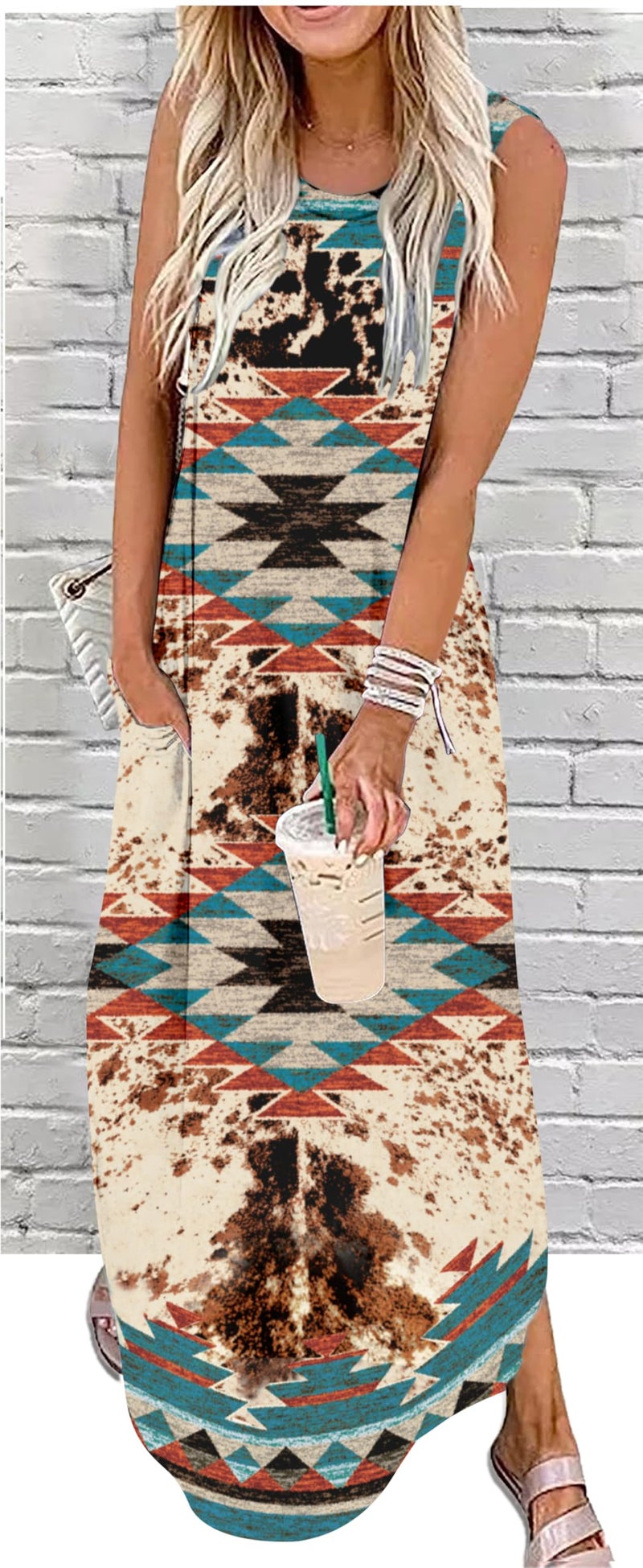 CHUNTIANRAN Western Dress for Women Rodeo Outfit Country Concert Maxi Dress Women Cowgirl Dress Boho Beach Long Dresses with Pockets(Aztec Multicolor,Medium) - Image 2