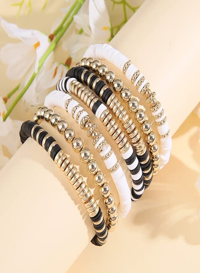 مجموعة أساور بينغيونغ تشانغ الذهبية المزينة بالخرز، مناسبة للنساء والرجال، بتصميم بوهيمي، مصنوعة من الفينيل، قابلة للتمدد، متعددة الطبقات، مثالية لفصل الصيف، مصنوعة من طين هيشي، هدية مثالية لعشاق الشاطئ - أسود - Image 4