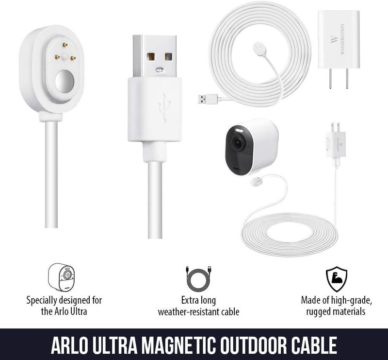 Wasserstein 16ft/4.8m Weatherproof Outdoor Charging Cable with Quick Charge Adapter Compatible with Arlo Ultra/Ultra 2/Pro 3/Pro 4/Pro 5s (White) (NOT Compatible with Arlo Essential Spotlight) - Image 2