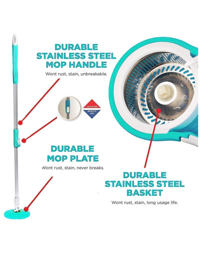 ACLIX Spin Mop Bucket | 360 Degree Floor Cleaning with Stainless Steel Home Tool Kitchen Wringer | Mop Heads | Heavy Duty Plastic Basket (Purple) - Image 4