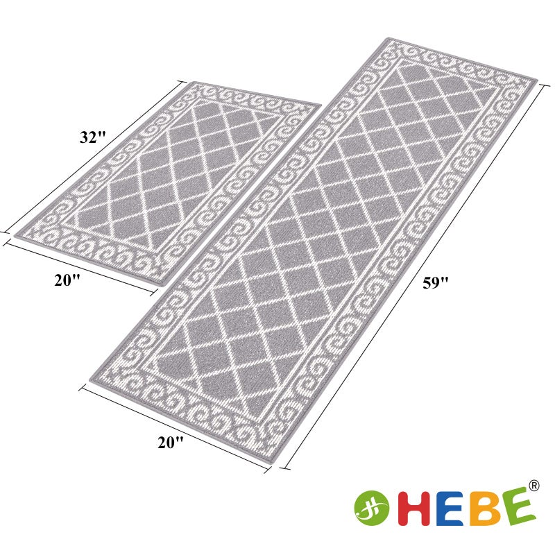 HEBE Kitchen Rug Sets 2 Piece with Runner Non Slip Kitchen Rugs and Mats Washable Kitchen Mats Set for Floor Kitchen Carpet Rug Runner for Hallway Entryway Kitchen Laundry - Image 3