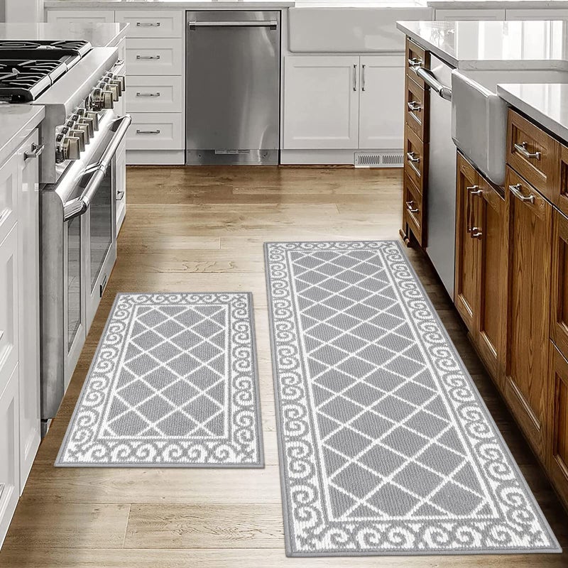 HEBE Kitchen Rug Sets 2 Piece with Runner Non Slip Kitchen Rugs and Mats Washable Kitchen Mats Set for Floor Kitchen Carpet Rug Runner for Hallway Entryway Kitchen Laundry - Image 1