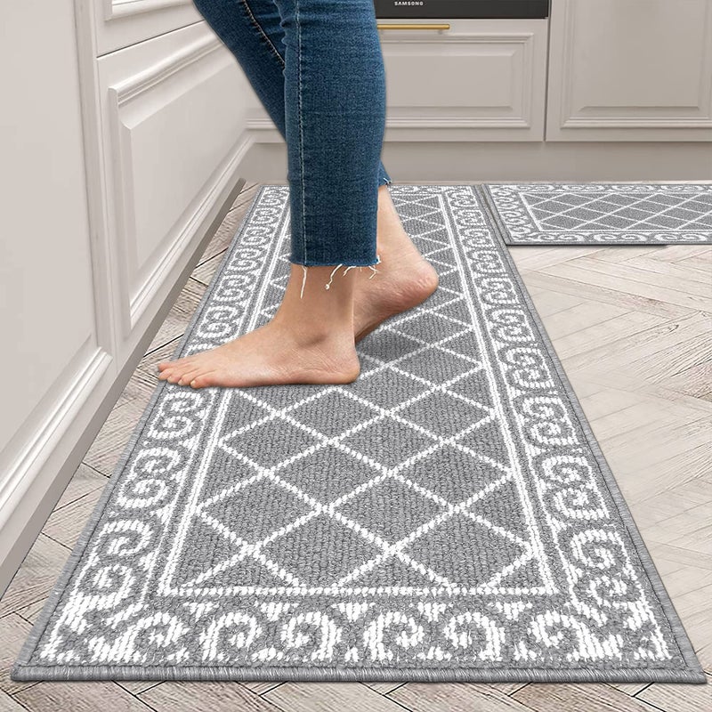 HEBE Kitchen Rug Sets 2 Piece with Runner Non Slip Kitchen Rugs and Mats Washable Kitchen Mats Set for Floor Kitchen Carpet Rug Runner for Hallway Entryway Kitchen Laundry - Image 2