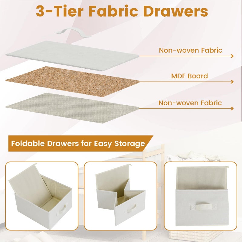 Giantex 6-Drawer Dresser for Bedroom, Bamboo Storage Tower with 6 Foldable Fabric Drawers & Top Shelf, Modern Chest of Drawers, Vertical Organizer Unit for Closet, Living Room (14" D x 26" W x 31" H) - Image 5