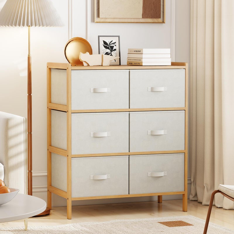 Giantex 6-Drawer Dresser for Bedroom, Bamboo Storage Tower with 6 Foldable Fabric Drawers & Top Shelf, Modern Chest of Drawers, Vertical Organizer Unit for Closet, Living Room (14" D x 26" W x 31" H) - Image 3