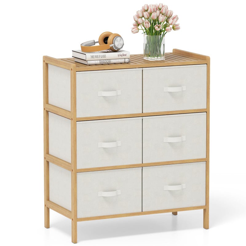 Giantex 6-Drawer Dresser for Bedroom, Bamboo Storage Tower with 6 Foldable Fabric Drawers & Top Shelf, Modern Chest of Drawers, Vertical Organizer Unit for Closet, Living Room (14" D x 26" W x 31" H) - Image 1