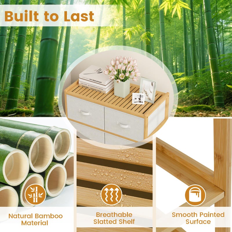 Giantex 6-Drawer Dresser for Bedroom, Bamboo Storage Tower with 6 Foldable Fabric Drawers & Top Shelf, Modern Chest of Drawers, Vertical Organizer Unit for Closet, Living Room (14" D x 26" W x 31" H) - Image 4