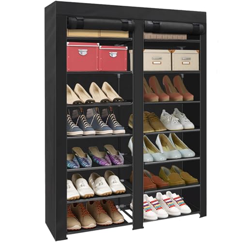 ERONE ERONE Shoe Rack Storage Organize 28 Pairs Portable Double Row with Nonwoven Fabric Cover Shoe Shelf Cabinet for Closet