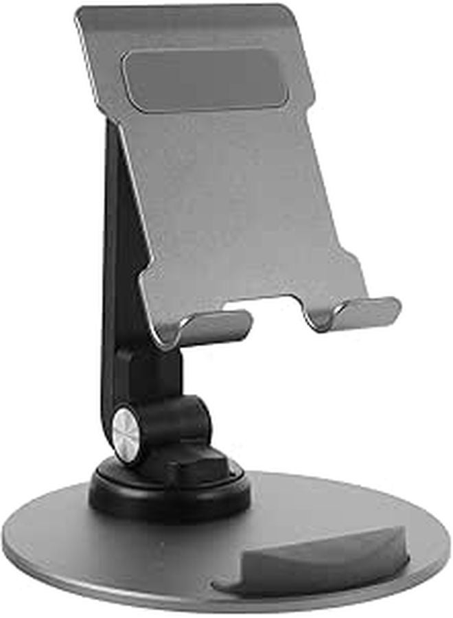 Adjustable Gray Metal Folding Phone Tablet Stand Portable Desktop Mount for Home Office - Image 1