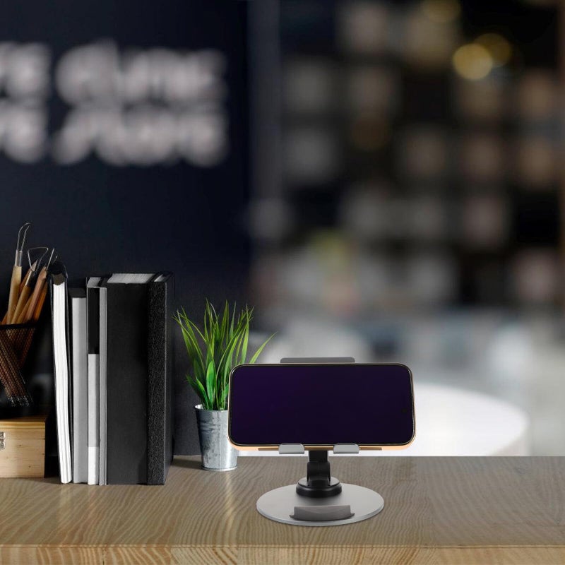 Adjustable Gray Metal Folding Phone Tablet Stand Portable Desktop Mount for Home Office - Image 5