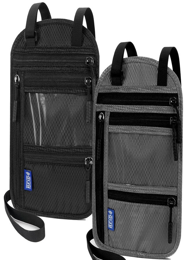 SPOSAFE 2-Pack Large RFID Blocking Passport Holder for Travel, Hidden Neck Wallet with Phone Pocket, Lightweight Under-Clothing Pouch Fits 7-inch phone & 2 Passports, Anti-Theft Organizer(Black & Dark Gray) - Image 1