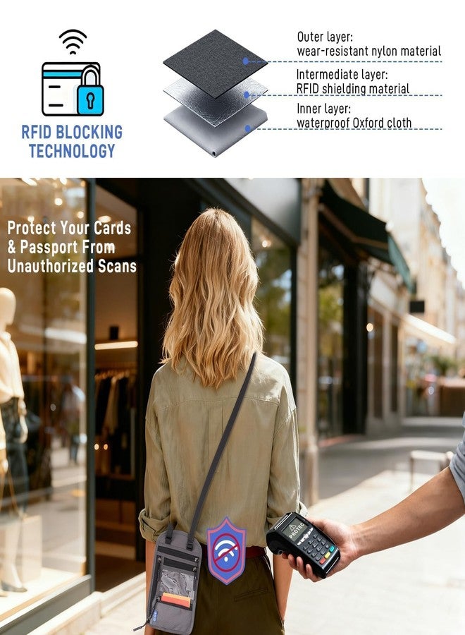 SPOSAFE 2-Pack Large RFID Blocking Passport Holder for Travel, Hidden Neck Wallet with Phone Pocket, Lightweight Under-Clothing Pouch Fits 7-inch phone & 2 Passports, Anti-Theft Organizer(Black & Dark Gray) - Image 3
