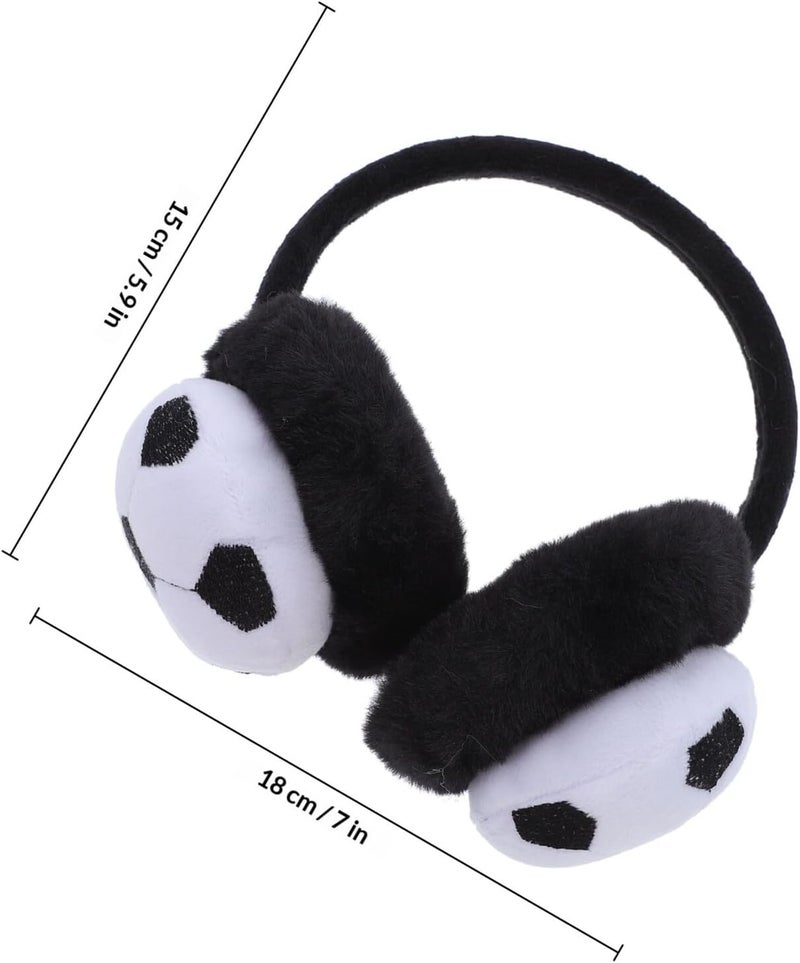 ’s Plush Football Earmuff Black White, Winter Warm Ear Protector Soft Ear Cover for Boys Cold Weather Outdoor Use - Image 2