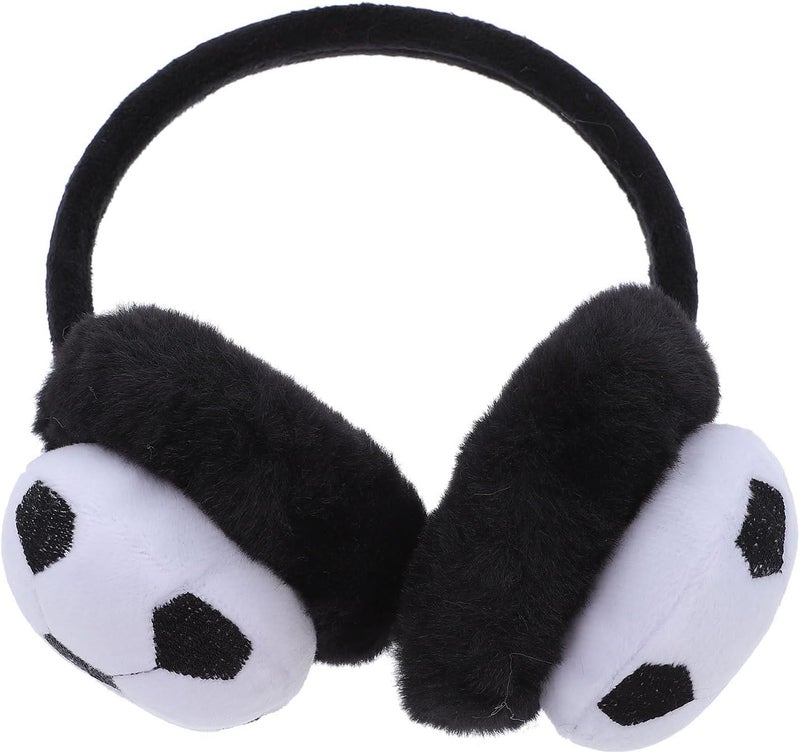 ’s Plush Football Earmuff Black White, Winter Warm Ear Protector Soft Ear Cover for Boys Cold Weather Outdoor Use - Image 1