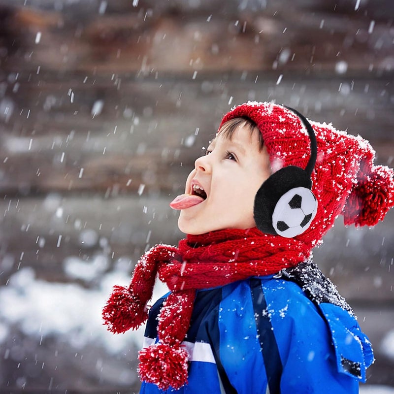 ’s Plush Football Earmuff Black White, Winter Warm Ear Protector Soft Ear Cover for Boys Cold Weather Outdoor Use - Image 5
