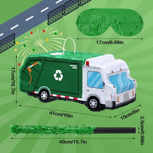 Seenelling Garbage Truck Piata 3D Trash Truck Birthday Decorations with a Blindfold and Bat for Kids Girls Boys Gift Holiday Piata Party Baby Shower Supplies - Image 5