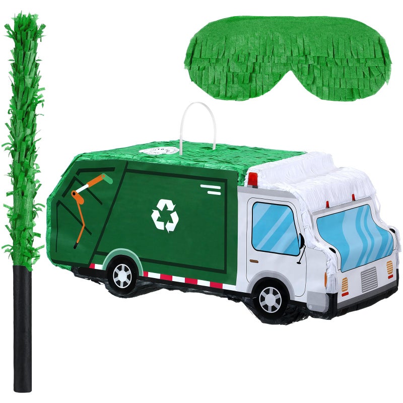 Seenelling Garbage Truck Piata 3D Trash Truck Birthday Decorations with a Blindfold and Bat for Kids Girls Boys Gift Holiday Piata Party Baby Shower Supplies - Image 3