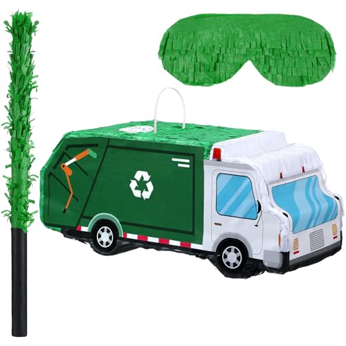 Seenelling Garbage Truck Piata 3D Trash Truck Birthday Decorations with a Blindfold and Bat for Kids Girls Boys Gift Holiday Piata Party Baby Shower Supplies - Image 1