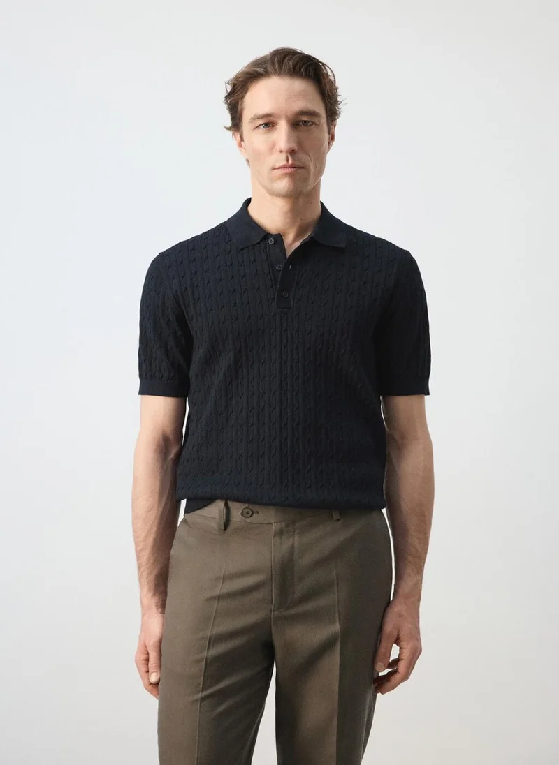 Mango Man 100% cotton braided knitted polo shirt