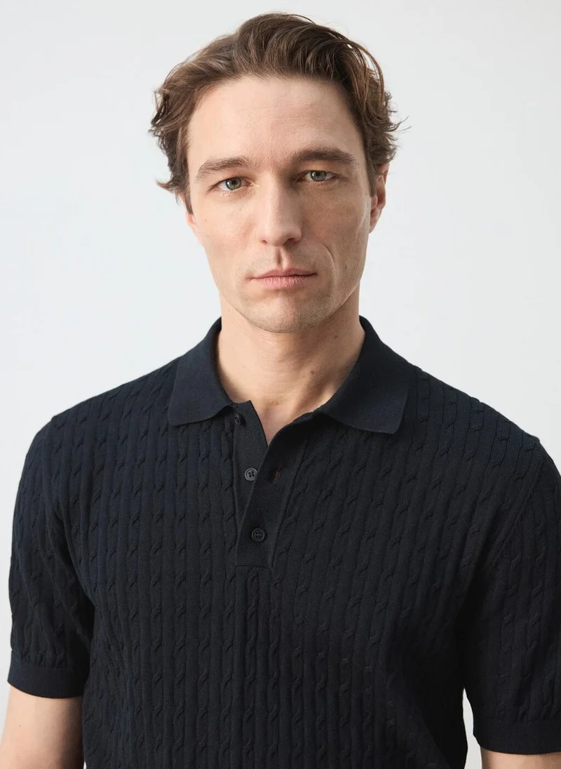 مانجو مان 100% cotton braided knitted polo shirt