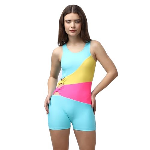 SOIE Aqua Swimwear Colour Blocked Asymmetric Swimsuit with Bow Detailing - Image 1