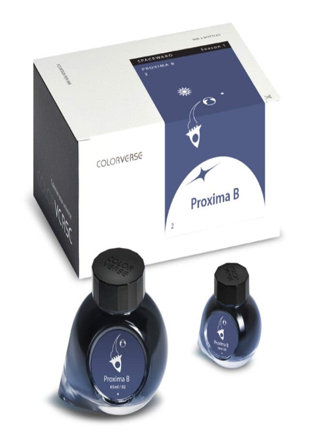 Colorverse Proxima B | Dark Blue | Fountain Pen Ink Bottles | 65ml & 15ml | Dye Based | 2 Bottle Set | Spaceward Series - Image 1