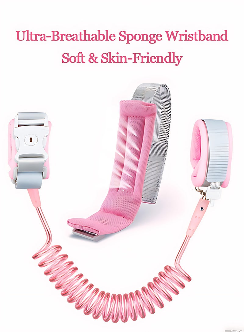 أوجا حزام أمان للمشي للأطفال الصغار، رباط معصم مضاد للضياع ، حزام أمان للأطفال مع قفل مفتاح ، سوار أمان أطفال للمعصم بطول 5 قدم - اللون الوردي - Image 3