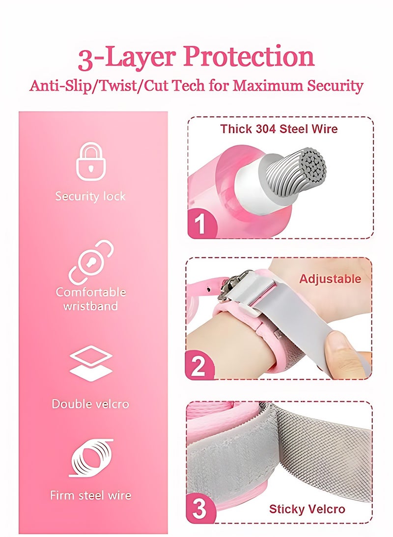 أوجا حزام أمان للمشي للأطفال الصغار، رباط معصم مضاد للضياع ، حزام أمان للأطفال مع قفل مفتاح ، سوار أمان أطفال للمعصم بطول 5 قدم - اللون الوردي - Image 2