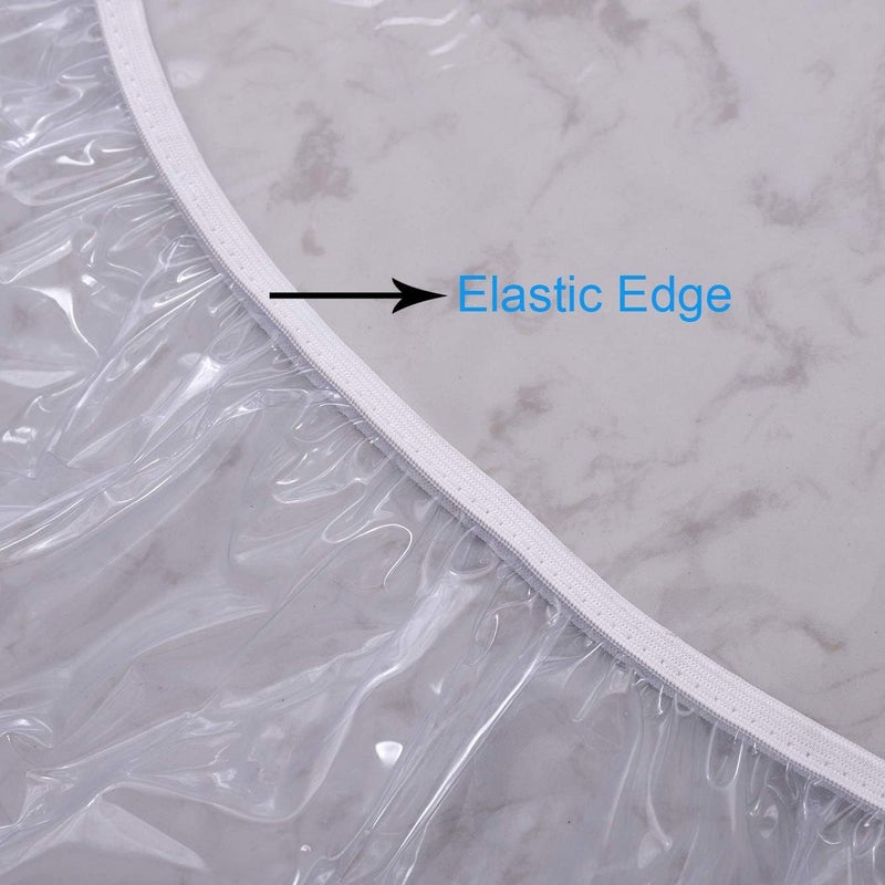 Walrus Clear Round Vinyl Fitted Tablecloth Waterproof Oilcloth Heavy Duty Elasticized Table Cover Elastic Edge Design Plastic Tablecloth Protector for Round Table(NO.1) - Image 5