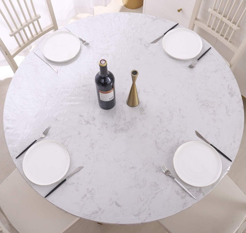 Walrus Clear Round Vinyl Fitted Tablecloth Waterproof Oilcloth Heavy Duty Elasticized Table Cover Elastic Edge Design Plastic Tablecloth Protector for Round Table(NO.1) - Image 4