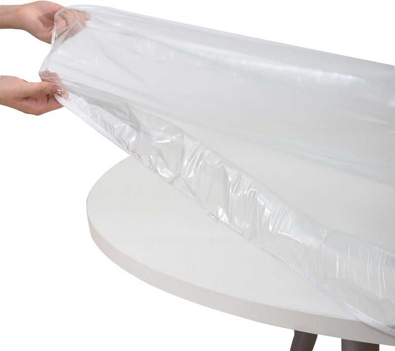 Walrus Clear Round Vinyl Fitted Tablecloth Waterproof Oilcloth Heavy Duty Elasticized Table Cover Elastic Edge Design Plastic Tablecloth Protector for Round Table(NO.1) - Image 3