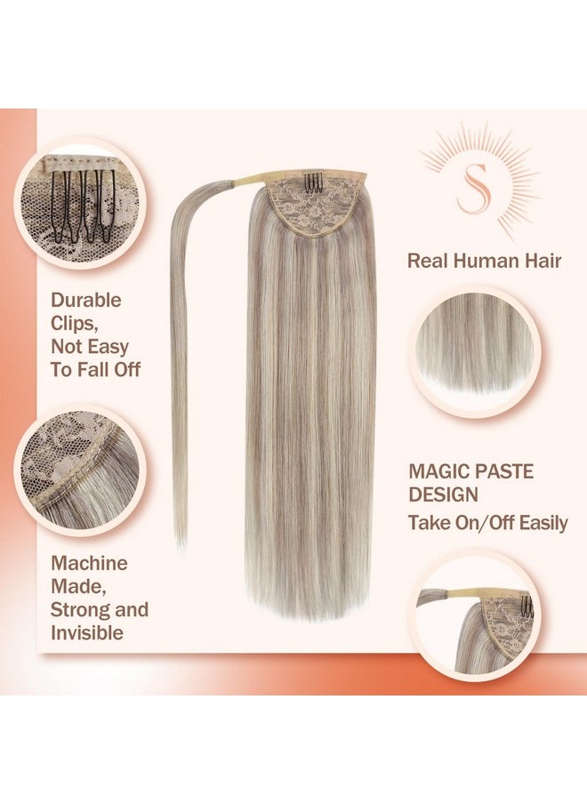 Ve Sunny Ponytail Extension Real Human Hair Blonde Hair Ponytail Extension Dirty Blonde Highlighted Platinum Blonde Ponytail Hair Extensions Wrap Around Real Hair Ponytail For Women 18Inch 80G  - Image 3