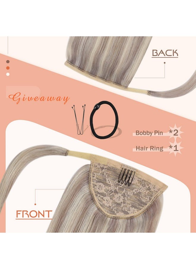 Ve Sunny Ponytail Extension Real Human Hair Blonde Hair Ponytail Extension Dirty Blonde Highlighted Platinum Blonde Ponytail Hair Extensions Wrap Around Real Hair Ponytail For Women 18Inch 80G  - Image 5